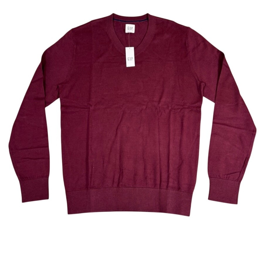 NWT Gap Mens V-Neck Sweater Burgundy Maroon Long Sleeve Size XS NWT